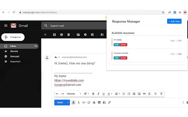 My Canned Responses from Chrome web store to be run with OffiDocs Chromium online My Canned Responses from Chrome web store to be run with OffiDocs Chromium online